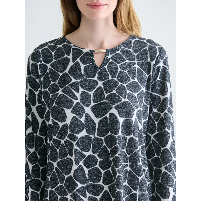 LCW Grace Siyah Bisiklet Yaka Desenli Bluz