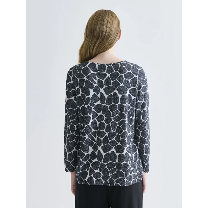 LCW Grace Siyah Bisiklet Yaka Desenli Bluz