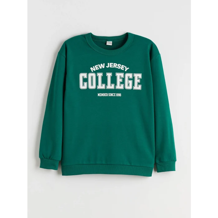 LCW Kids Yeşil Bisiklet Yaka Erkek Çocuk Sweatshirt