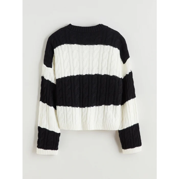 LCW Kids Ekru Çizgili Kız Çocuk Triko Kazak