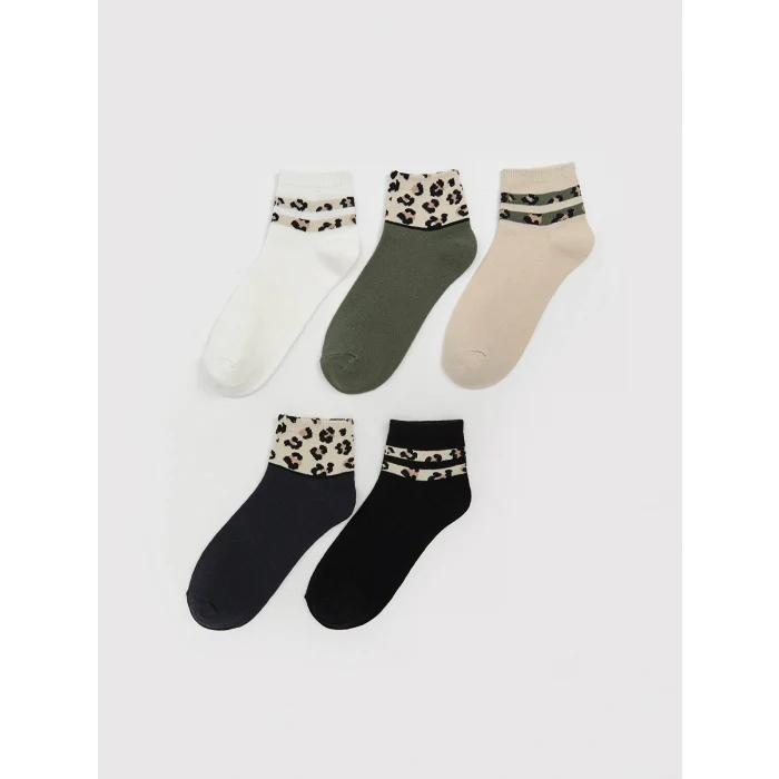 LCW DREAM Ekru Leopar Desenli Kadın Soket Çorap 5li