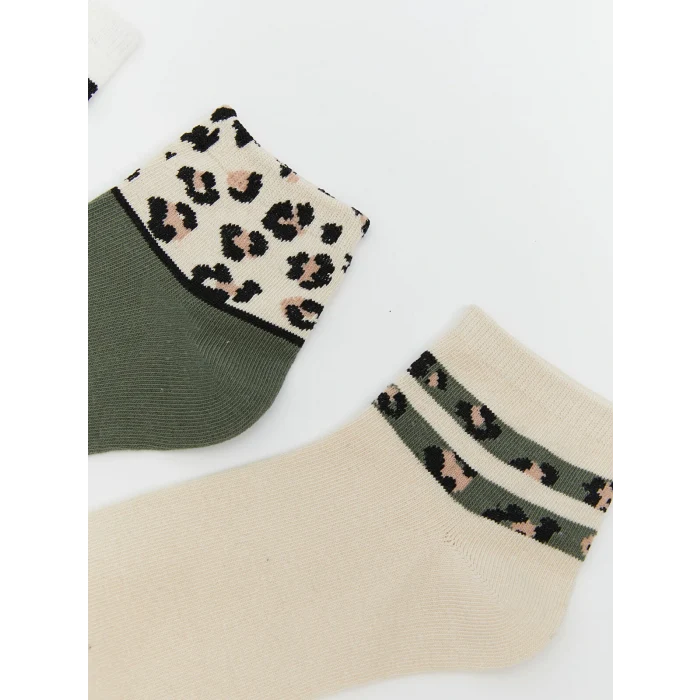 LCW DREAM Ekru Leopar Desenli Kadın Soket Çorap 5li