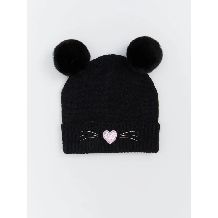 LCW ACCESSORIES Siyah Kalp Nakışlı Kız Çocuk Bere