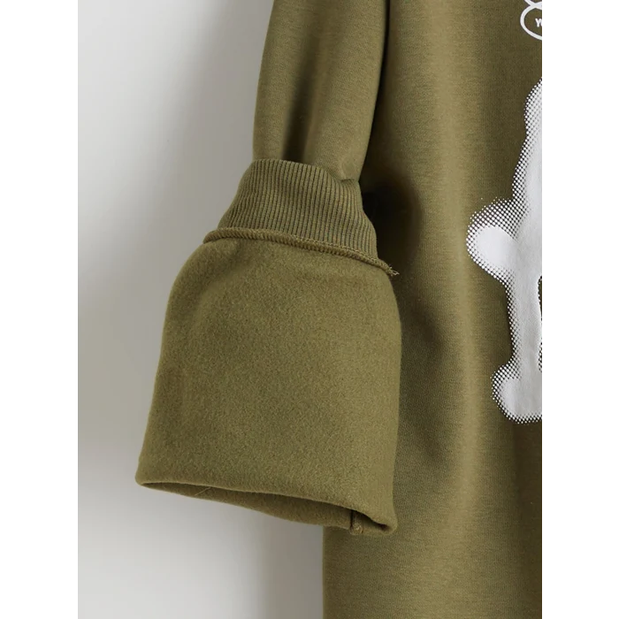 LCW Kids Yeşil Bisiklet Yaka Baskılı Erkek Çocuk Sweatshirt