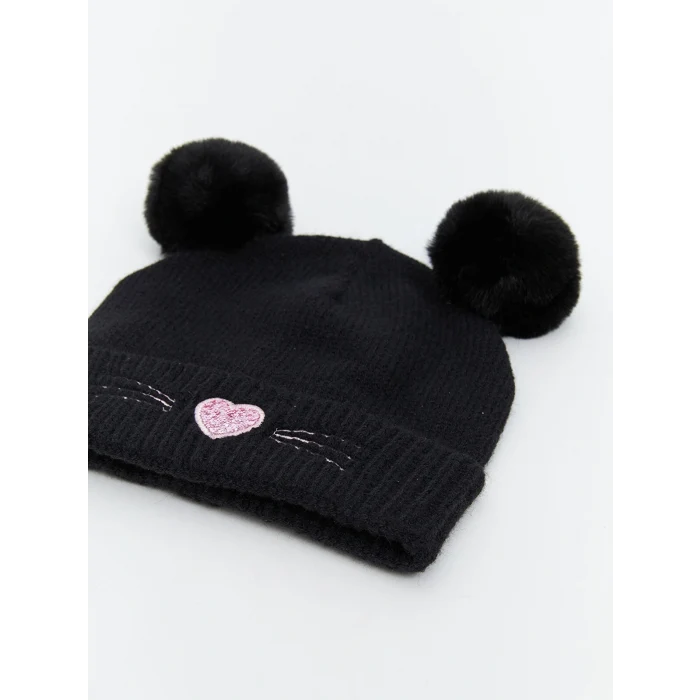 LCW ACCESSORIES Siyah Kalp Nakışlı Kız Çocuk Bere