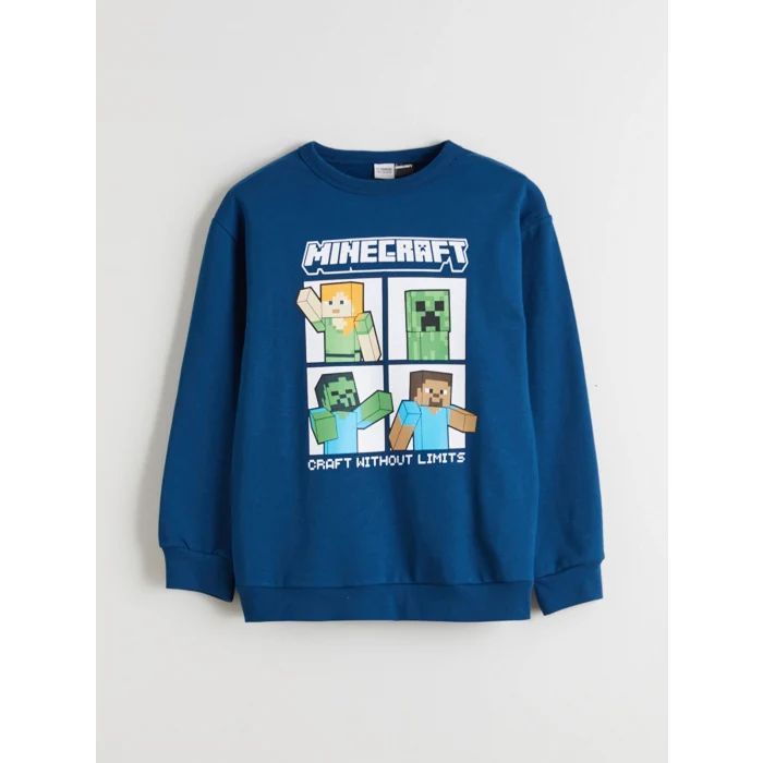 LCW Kids Petrol Bisiklet Yaka Minecraft Baskılı Erkek Çocuk Sweatshirt