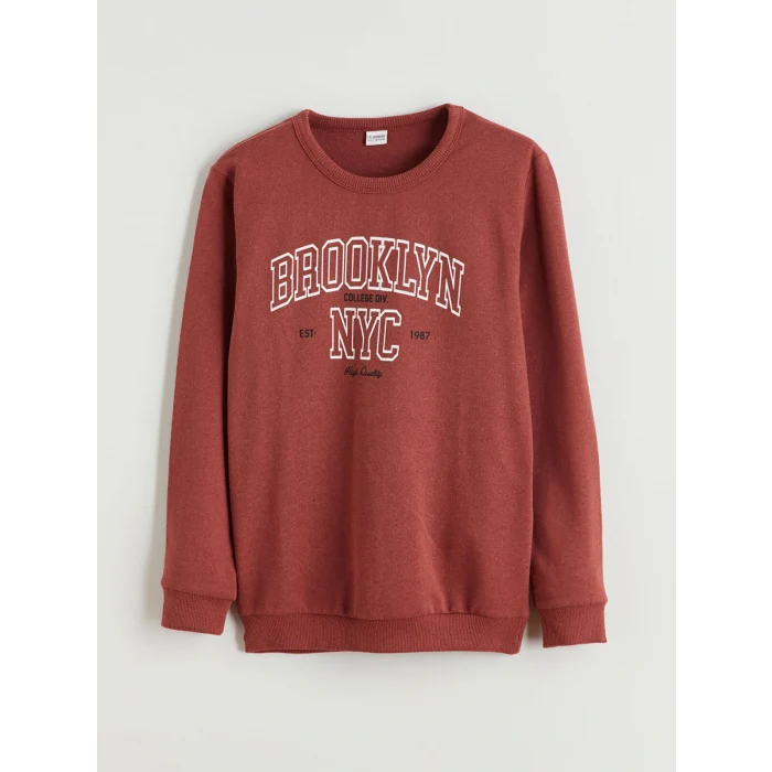 LCW Kids Kahverengi Bisiklet Yaka Erkek Çocuk Sweatshirt