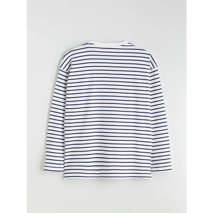 LCW Comfort Lacivert Bisiklet Yaka Çizgili Kadın Sweatshirt