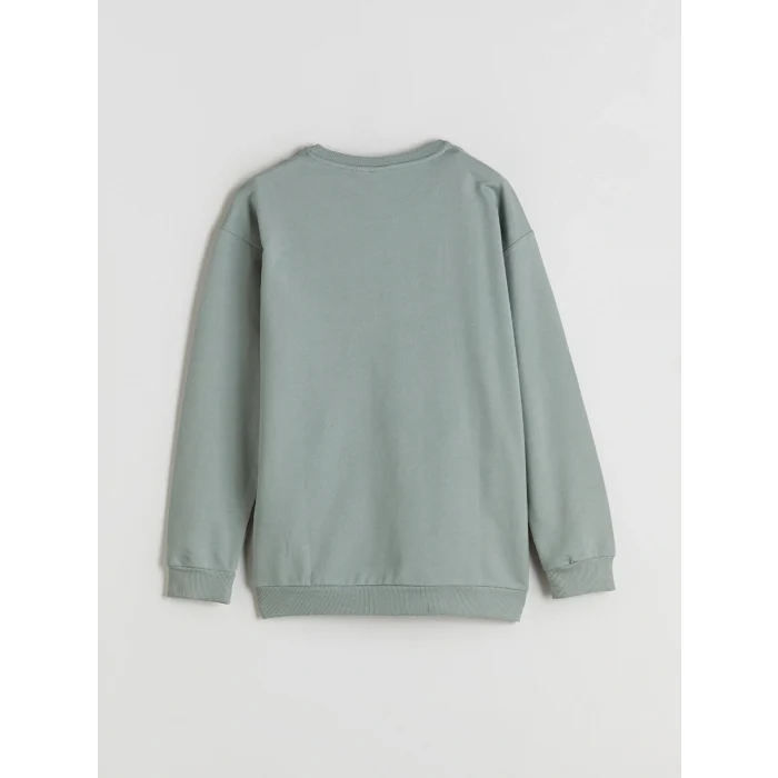 LCW Kids Yeşil Bisiklet Yaka Minecraft Baskılı Erkek Çocuk Sweatshirt