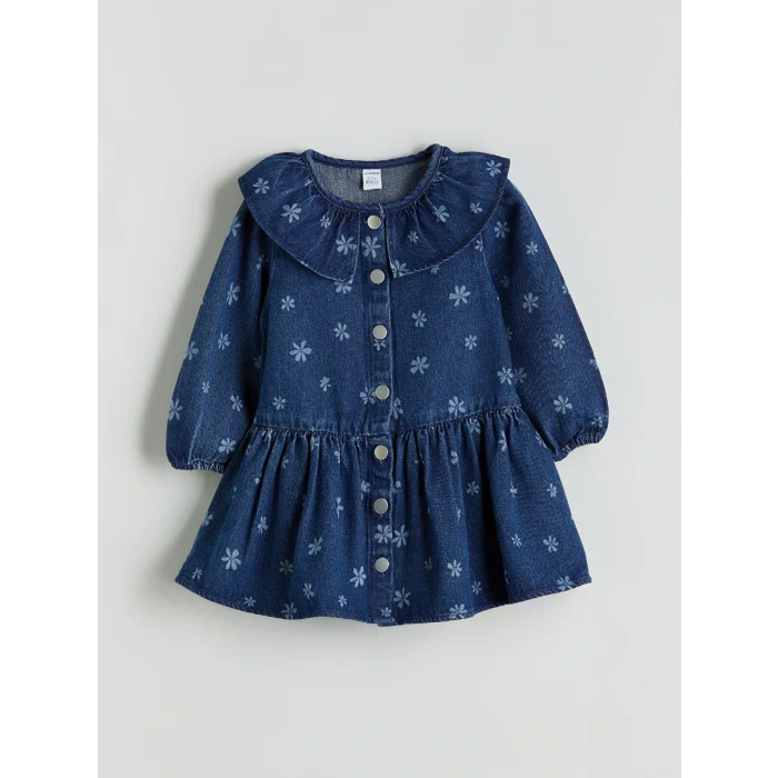 LCW Kids İndigo Fırfırlı Kız Çocuk Jean Elbise