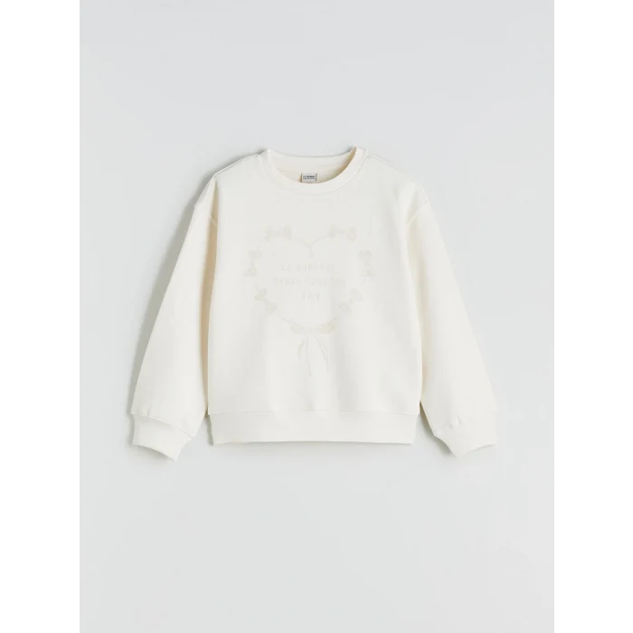 LCW Kids Ekru Bisiklet Yaka Kız Çocuk Sweatshirt