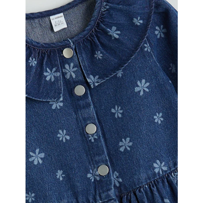 LCW Kids İndigo Fırfırlı Kız Çocuk Jean Elbise
