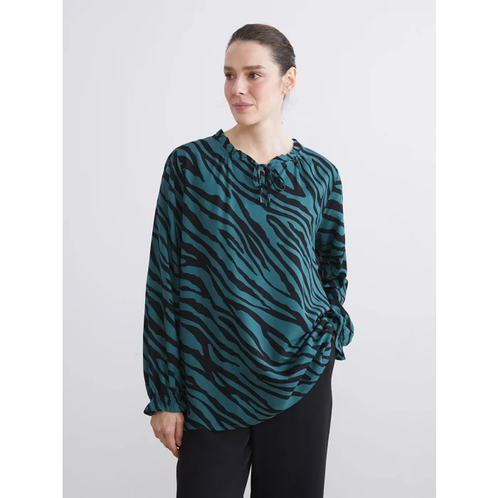 LCW Grace Yeşil Bağlamalı Yaka Desenli Bluz