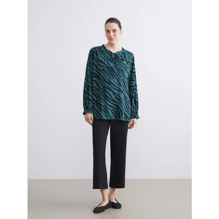 LCW Grace Yeşil Bağlamalı Yaka Desenli Bluz