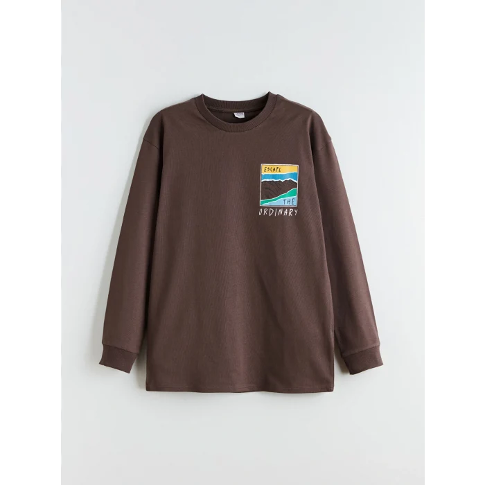 LCW Kids Kahverengi Bisiklet Yaka Baskılı Erkek Çocuk Tişört