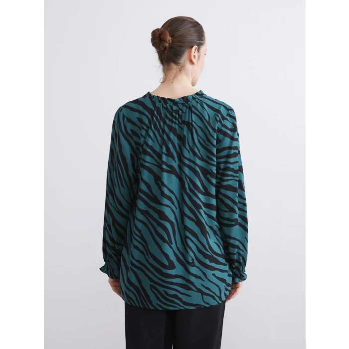 LCW Grace Yeşil Bağlamalı Yaka Desenli Bluz