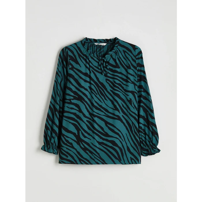 LCW Grace Yeşil Bağlamalı Yaka Desenli Bluz