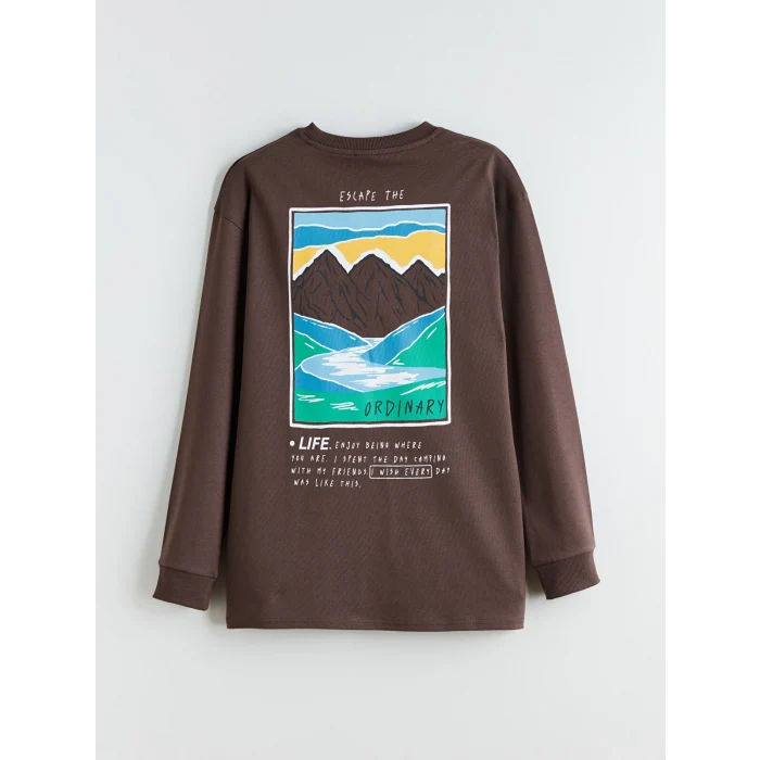 LCW Kids Kahverengi Bisiklet Yaka Baskılı Erkek Çocuk Tişört