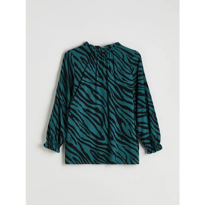 LCW Grace Yeşil Bağlamalı Yaka Desenli Bluz