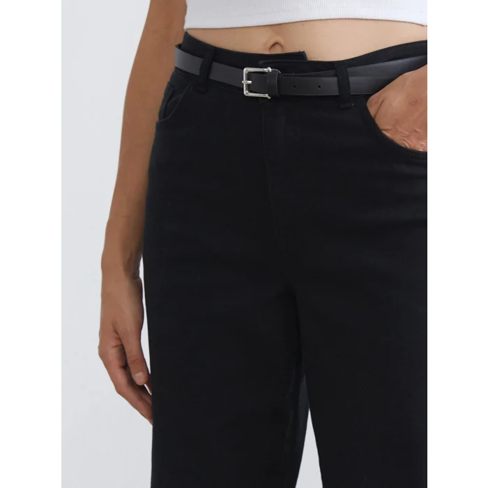 LCW Jeans Siyah Beli Kemerli Wideleg Kadın Jean Pantolon