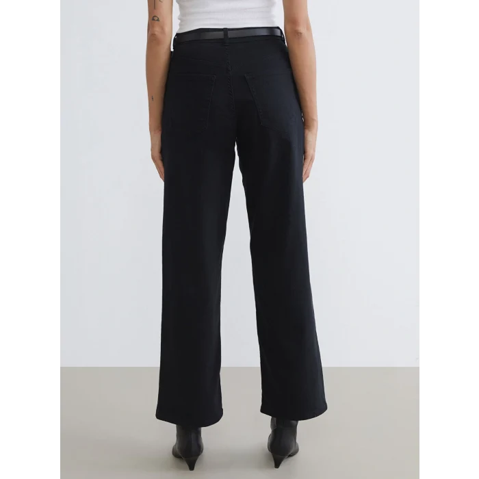 LCW Jeans Siyah Beli Kemerli Wideleg Kadın Jean Pantolon