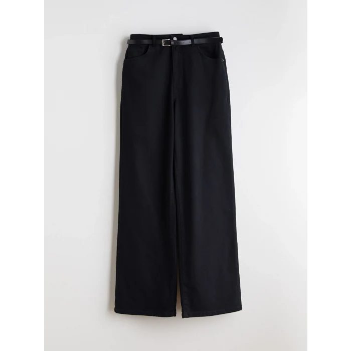 LCW Jeans Siyah Beli Kemerli Wideleg Kadın Jean Pantolon