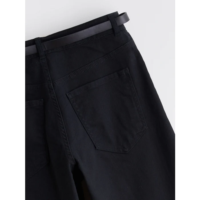 LCW Jeans Siyah Beli Kemerli Wideleg Kadın Jean Pantolon