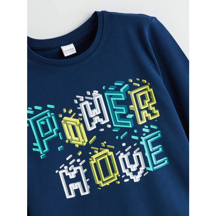 LCW Kids Lacivert Bisiklet Yaka Baskılı Erkek Çocuk Pijama Takımı