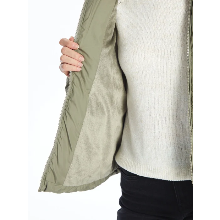 LCW Vision Haki Kadın Kapüşonlu Düz Şişme Mont