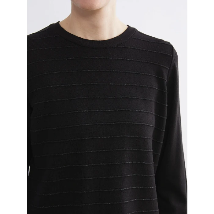 LCW Grace Siyah Bisiklet Yaka Çizgili Kadın Triko Kazak