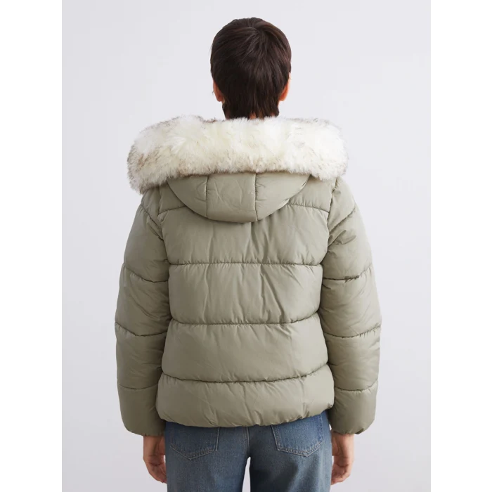 LCW Vision Haki Kadın Kapüşonlu Düz Şişme Mont