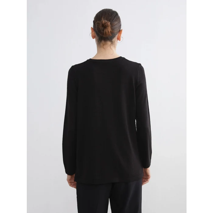 LCW Grace Siyah Bisiklet Yaka Çizgili Kadın Triko Kazak