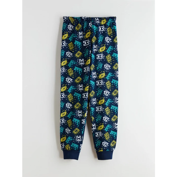 LCW Kids Lacivert Bisiklet Yaka Baskılı Erkek Çocuk Pijama Takımı