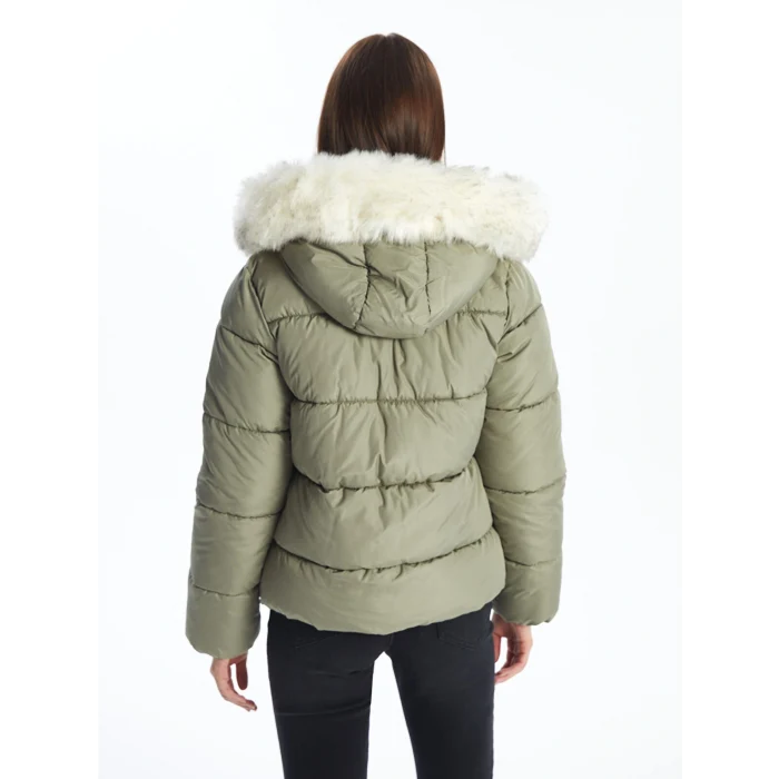 LCW Vision Haki Kadın Kapüşonlu Düz Şişme Mont