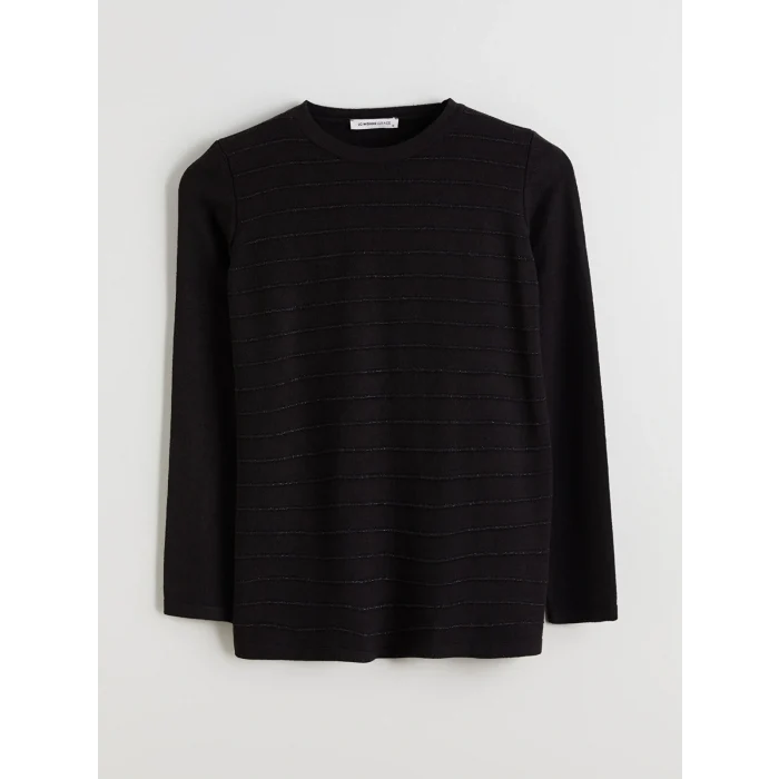 LCW Grace Siyah Bisiklet Yaka Çizgili Kadın Triko Kazak