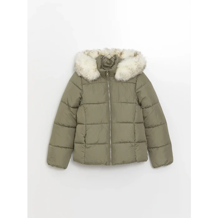 LCW Vision Haki Kadın Kapüşonlu Düz Şişme Mont