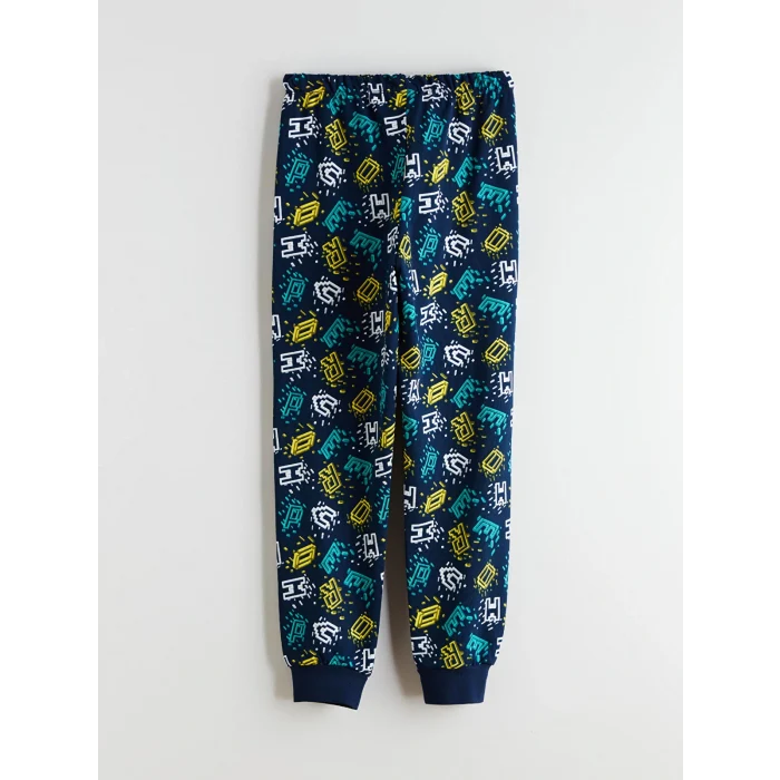 LCW Kids Lacivert Bisiklet Yaka Baskılı Erkek Çocuk Pijama Takımı