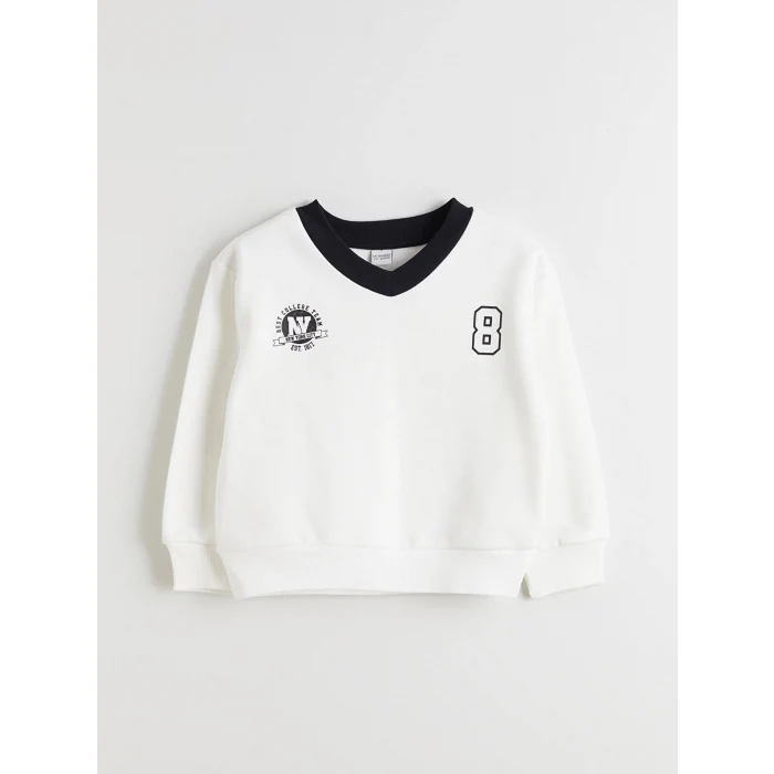 LCW Kids Ekru V Yaka Kız Çocuk Sweatshirt