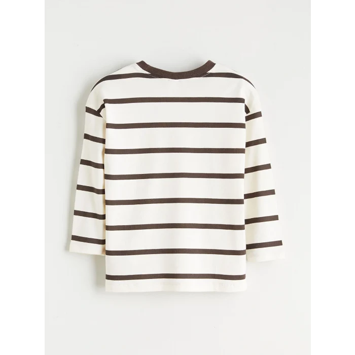 LCW Kids Bej Bisiklet Yaka Baskılı Uzun Kollu Erkek Çocuk Tişört