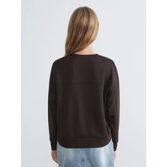XSIDE Kahverengi Bisiklet Yaka Oversize Kadın Sweatshirt