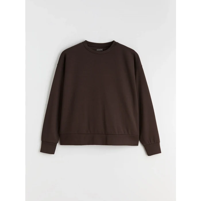 XSIDE Kahverengi Bisiklet Yaka Oversize Kadın Sweatshirt