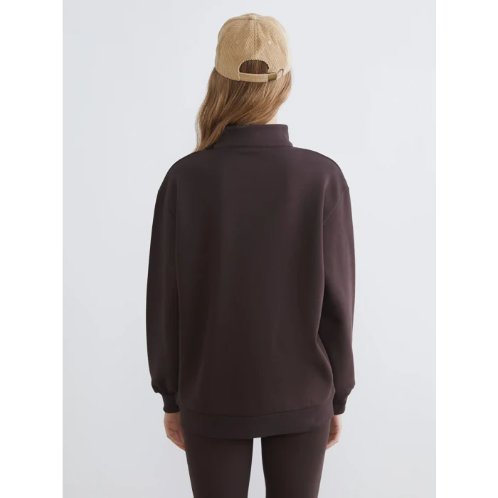 XSIDE Kahverengi New Jersey Baskılı Oversize Kadın Kalın Sweatshirt