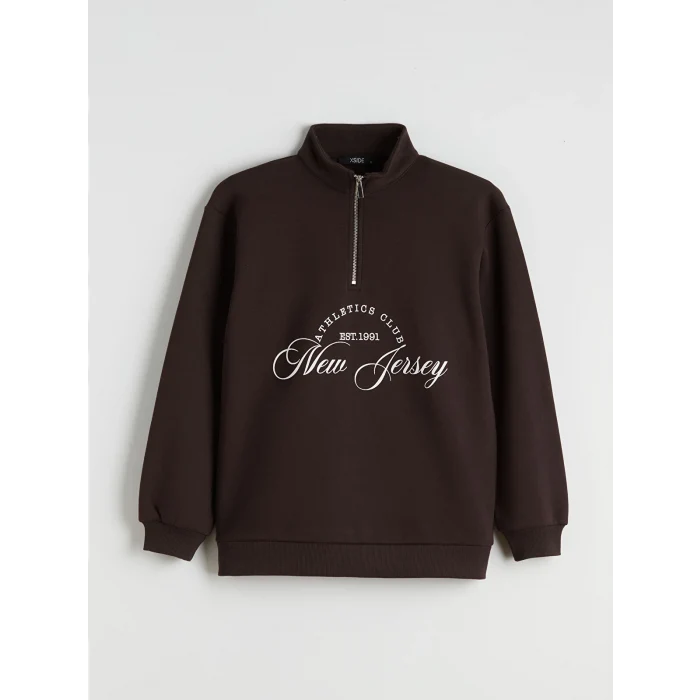 XSIDE Kahverengi New Jersey Baskılı Oversize Kadın Kalın Sweatshirt