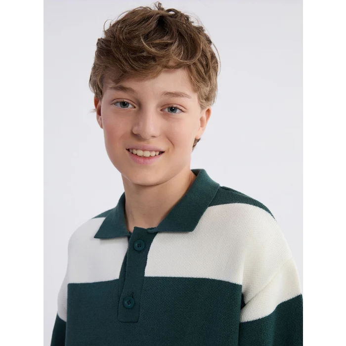 LCW Kids Petrol Polo Yaka Erkek Çocuk Triko Kazak