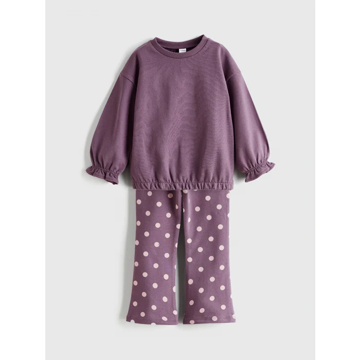 LCW Kids Mor Bisiklet Yaka Kız Çocuk Sweatshirt ve Tayt