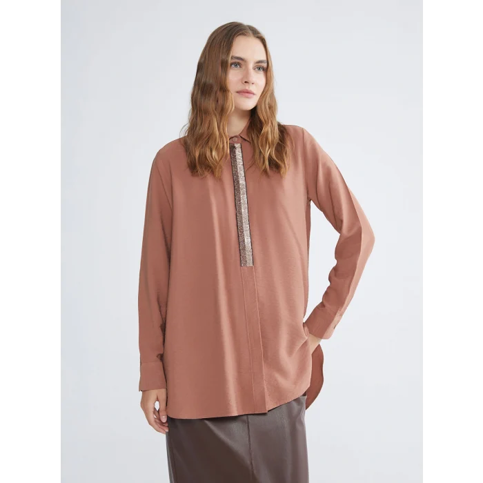LCWAIKIKI Classic Kahverengi Dokulu Kadın Gömlek Tunik