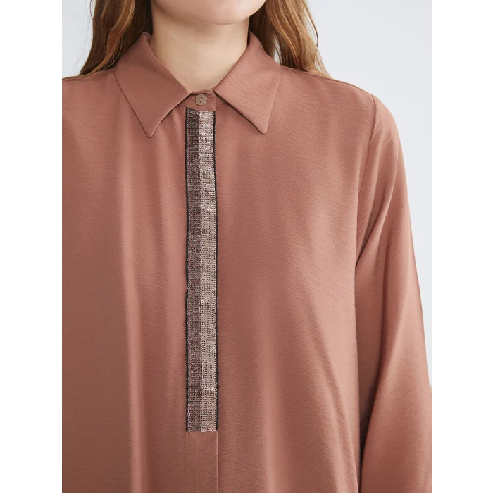 LCWAIKIKI Classic Kahverengi Dokulu Kadın Gömlek Tunik