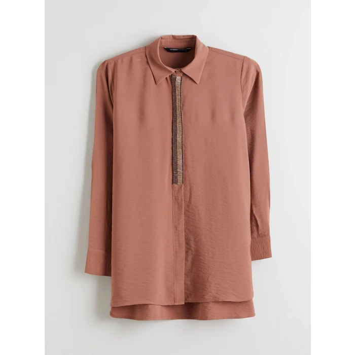 LCWAIKIKI Classic Kahverengi Dokulu Kadın Gömlek Tunik