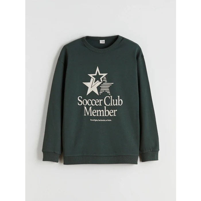 LCW Kids Yeşil Bisiklet Yaka Erkek Çocuk Sweatshirt