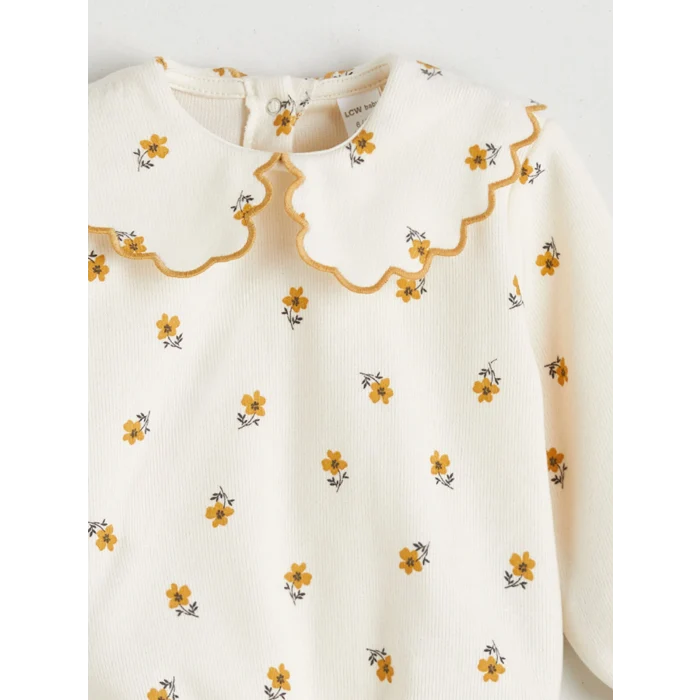 LCW baby Ekru Bebe Yaka Kız Bebek Bluz ve Tayt Pantolon 2li